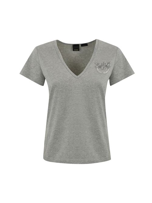 T-shirt con ricamo gioiello Turbato in cotone grigio PINKO | 100372 A24EI42